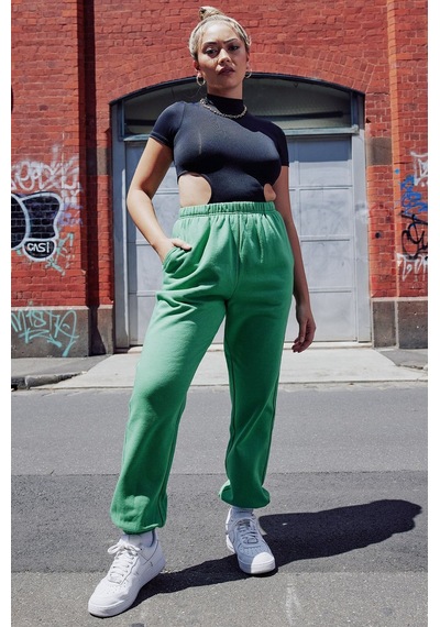 Madmext Kadın Yeşil Beli Lastikli Oversize Eşofman Altı Mg1235-yeşil Yeşil