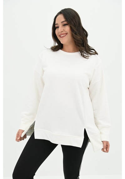 Kadın Büyük Beden Oversize Yırtmaç Detaylı Sweatshirt 1865-25 Ekru