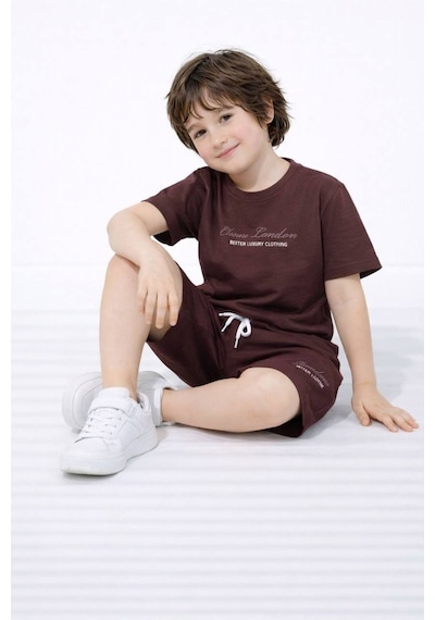 Miniko Kids Erkek Çocuk London Modelli Pamuk Şortlu Takım Kahverengi