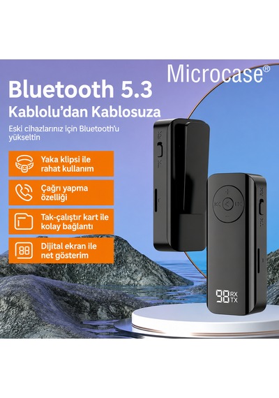 Microcase Bluetooth 5.3 Alıcı Verici Aux Adaptör Tx Rx Kablosuz Araç Ses Sistemi Ve Hoparlör Dönüştürücü Al5780