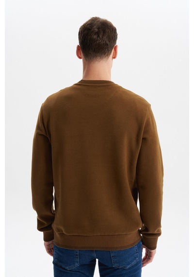 AR-MA Arma Erkek Regular Fit Örme Selanik Sweatshirt %65 Pamuk %35 Polyester, Karbon Fırçalı, Basic Bisiklet Yaka K30124699002 Kahverengi-k7