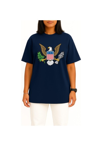 Bahriyeli Collection Oversize American Bald Eagle Göğüs Tasarımlı Unisex T-shirt Lacivert