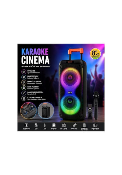 Dr-8830 Bluetooth Speaker Kablosuz Mikrofonlu Taşınabilir Tekerlekli Valiz Tipi Şarjlı Hoparlör Büyük Boy Party Speaker Fm Radyolu Hafıza Kartı Ve Usb Girişli Tws Özellikli Süper Bass Hoparlör