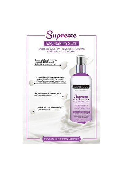Morfose Supreme Saç Bakım Sütü 300 Ml - Isıya Karşı Koruma, Nemlendirme Ve Parlaklık
