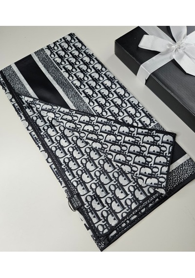 Miorel Scarfs Harf Tema Çift Taraflı Vual İpek Eşarp Silk Scarf Hijab Aksesuar Fular Siyah