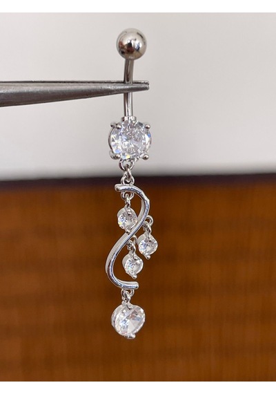 316 L Cerrahi Çelik Anti Alerjik 10 Mm Kristal Taşlı Sallantılı Sarmaşık Model Göbek Piercingi Sarı - Kırmızı