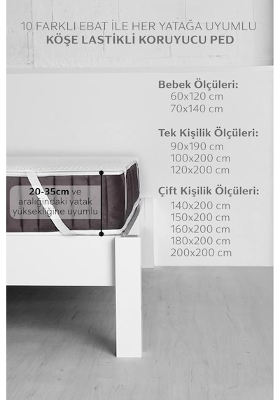 Terry Cotton Pamuklu Sıvı Geçirmez Köşe Lastikli Ped Tek - Çift Kişilik Çocuk Yatak Koruyucu Alezi Beyaz