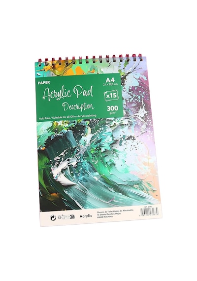 A4 Spiralli Akrilik Sketchbook Resim Defteri, 300gr, 15 Yaprak