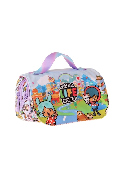 Kaukko Kids Taşıma Askılı Kız Çocuk Toca Life Baskılı Şık Kalem Çantası Lila - Turkuaz - L5340 Çok Renkli