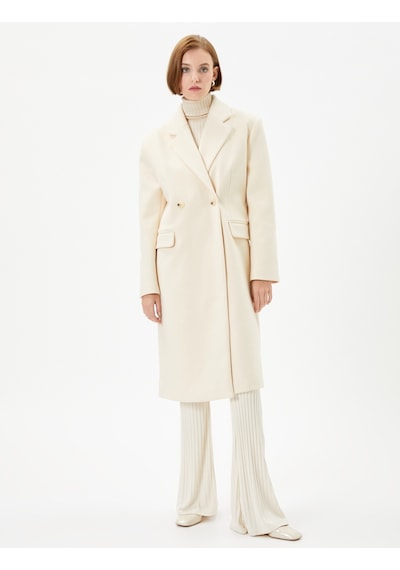 Koton Oversize Kaşe Kaban Kapaklı Cepli Düğmeli Ekru 4wak00106ew 4WAK00106EW010 Ekru