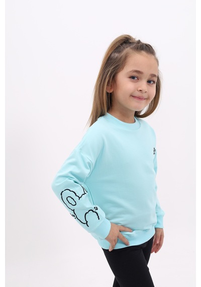 Toontoy Kız Çocuk Nakışlı Sweatshirt Su Yeşili