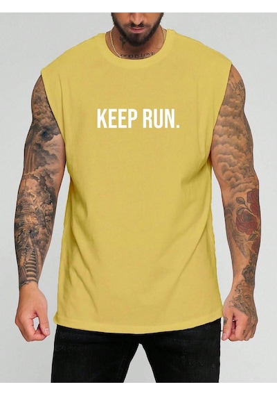 Keep Run. Baskılı Kolsuz Tişört Sari