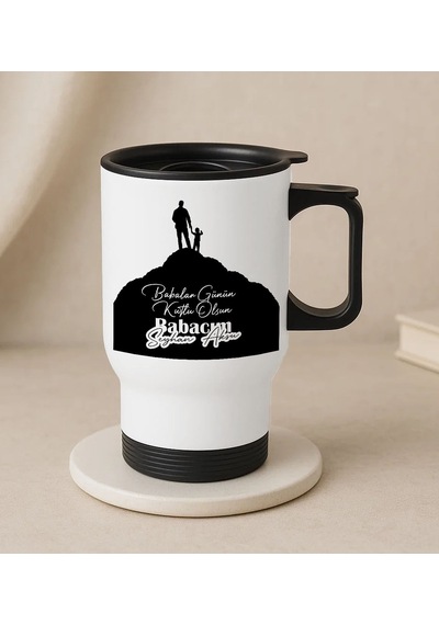 Bk Gift Kişiye Özel Babalar Günü Tasarımlı Kulplu Beyaz Çelik Bardak Termos Mug 450ml-6, Babalar Günü Hediye, Babaya Hediye