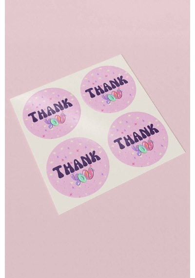 Mor Retro Thank You Hediye Kargo Paketleme Sticker 3x3cm St2115 Çok Renkli
