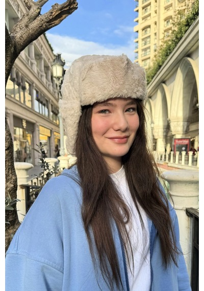 Mollycrush Genç Bej Peluş Pilot Şapka Uniseks Trend Kulaklıklı Kışlık Ushanka Model Bej