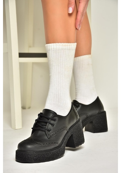 Fox Shoes T996157009 Siyah Kalın Topuklu Kadın Ayakkabı Siyah