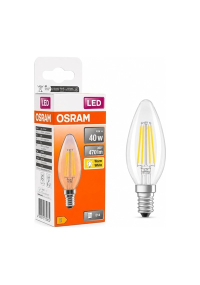 Osram Led Filament Mum Ampul E14 4w 470 Lümen 2700k Sarı Işık 40w Eşdeğeri Şeffaf Cam Dim Edilemez 4'lü Paket Diğer