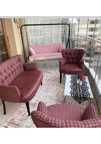Azra Mobilya Çay Seti Koltuk Takımı-koltuk-berjer-oturma Grubu-balkon Koltuğu-bahçe Mobilyası Siyah - Gül Kurusu