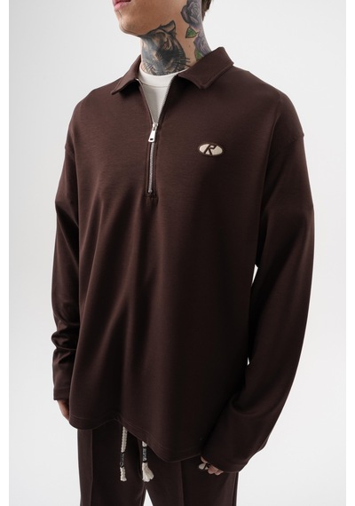 Respire Erkek Yarım Fermuarlı Modal Sweatshirt Kahve