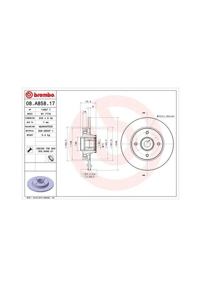 Brembo 08a85817 Fren Diski Arka Rulmanlı Peugeot 308 1.4 1.6 Hdı 2.0 Hdı 07 22316853449
