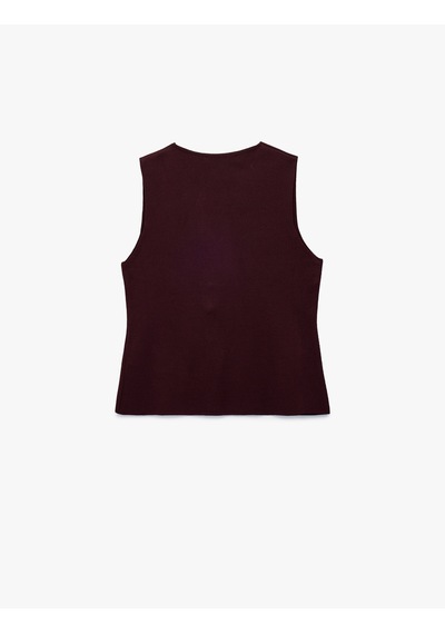 Koton Metal Aksesuar Detaylı V Yaka Triko Yelek Bordo 6wak20052ht Bordo
