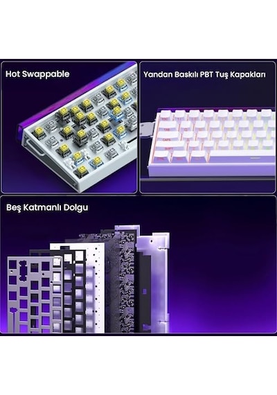 Aula Hero 68 He Manyetik Klavye Rapid Trigger Black King Switch 8000hz Rgb Neon Tkl Hot Swap Oyuncu Klavyesi Beyaz