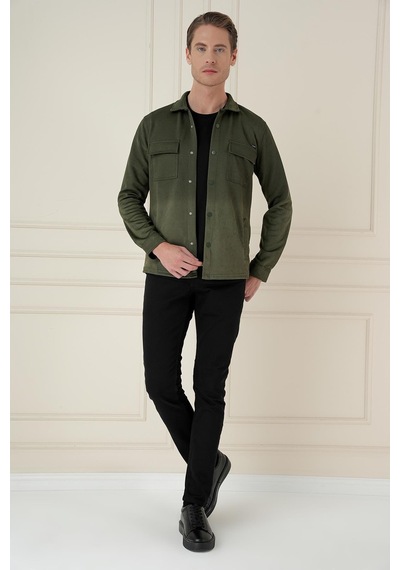 Efor G 1578 Slim Fit Haki Klasik Gömlek Haki