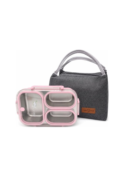 Valkyrie 304 Paslanmaz Çelik 3 Bölmeli Pembe Lunch Box Termal Çantalı Sızdırmaz Kapaklı Beslenme Kabı,