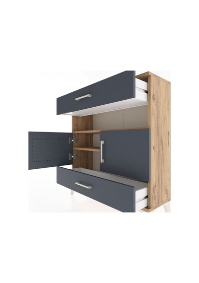 Arges Şifonyer 3 Raflı 2 Çekmeceli 2 Kapaklı 88x30x96 Çam-ant... Çam