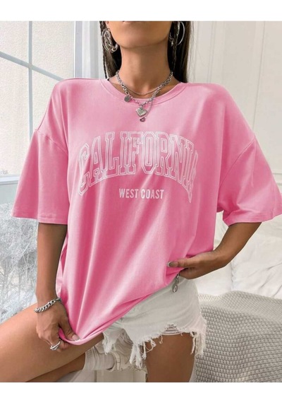 Noıssey Pembe California Baskılı Oversize Unisex