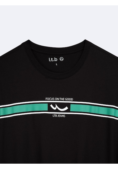 Ltb Şeritli Logo Baskılı Siyah T-shırt Siyah