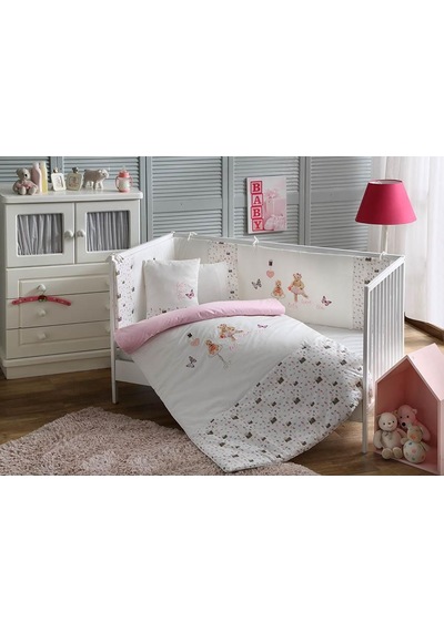 Taç Nakışlı Bebek Uyku Seti Balerina Pembe