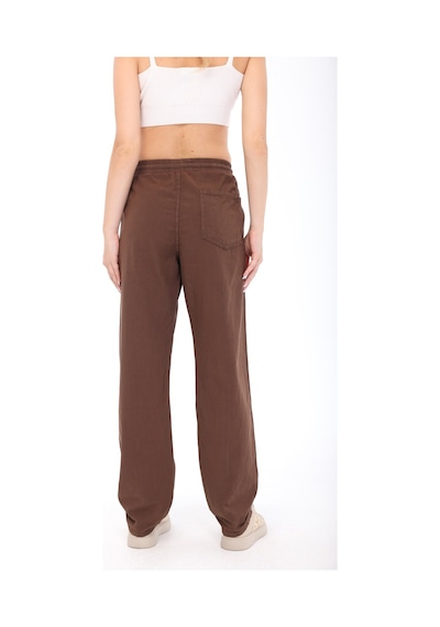 Blayn Jeans Blayn Kadın Taba Keten Dokulu Yüksek Bel Bol Paça Beli Bağcıklı Pantolon Kahverengi