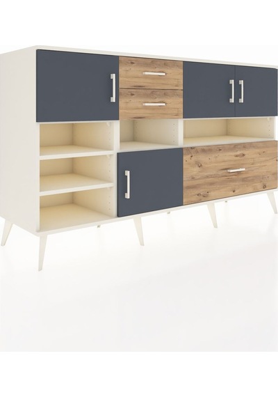 Kronos Konsol 7 Raflı 3 Çekmeceli 4 Kapaklı 176x59x99 Aytaşı-antr Aytaşı-antrasit/çam