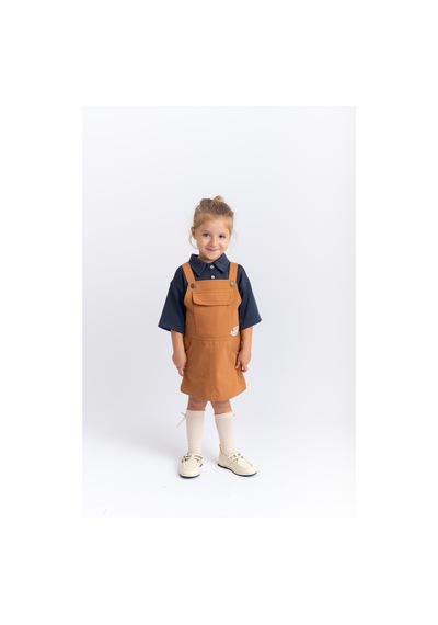 Oliventhekid Gabardin Jile Kız Çocuk Elbise Taba Taba