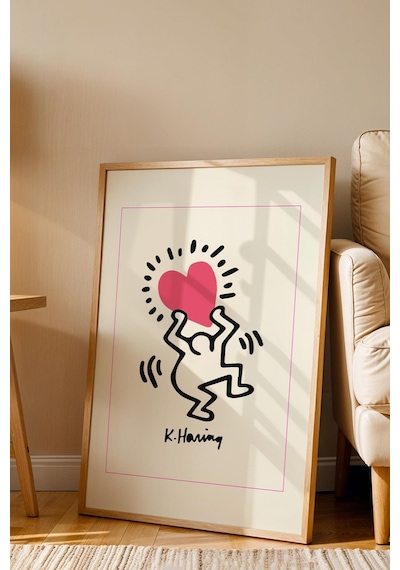 Keith Haring Radiant Heart Çerçeveli Tablo - Işıltılı Kalp - Eklektik Tarz Duvar Dekoru