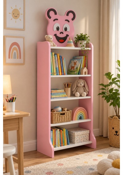 Sulorahome Happy Face Figürlü Pembe Çocuk Kitaplığı Ve Oyuncak Düzenleyici