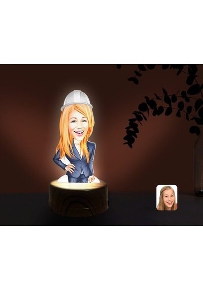 Kişiye Özel Kadın Mühendis Karikatürlü Dekoratif 3D Biblo Led Işı