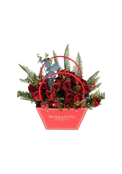 Yapay Çiçek Sitesi Yapay Çiçekli Romantic Çantalı Aranjman Model 1 Kırmızı