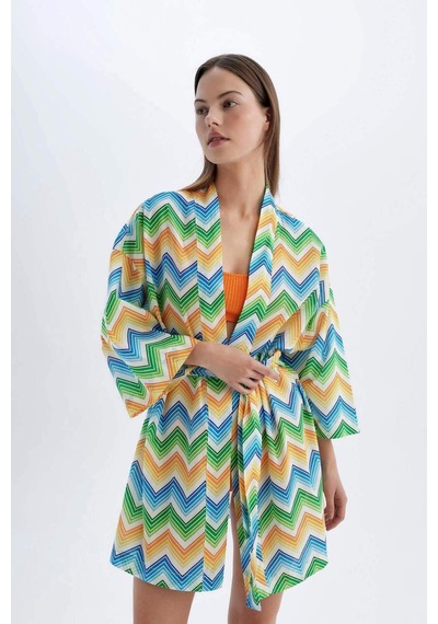 DeFacto Desenli Pamuklu Kimono-Fall in Love D0453AX24SMOG313 Turuncu