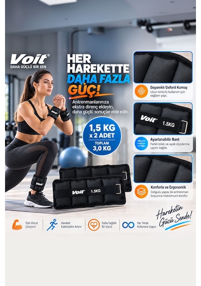 1,5 KG x 2 Adet Ayarlanabilir El ve Ayak Bilek Ağırlığı, Cırt Cırtlı Fitness Egzersiz Ağırlık Seti