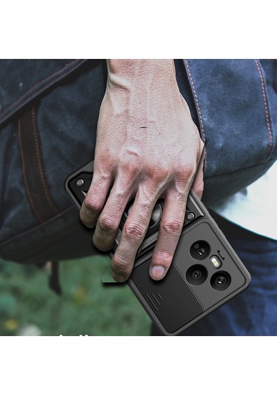 Honor 400 Pro Kılıf Sürgülü Kamera Koruyucu Manyetik Standlı Tank Koruma Cherena Siyah