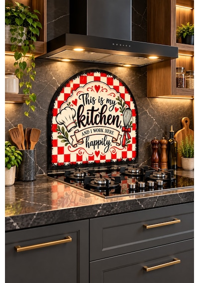 Gökçeoğlu Cam Ocak Arkası Koruyucu Cam Koruyucu Tezgah Ankastre Arkası Oval Şekilli Kitchen Temalı 52 X 60 Çok Renkli