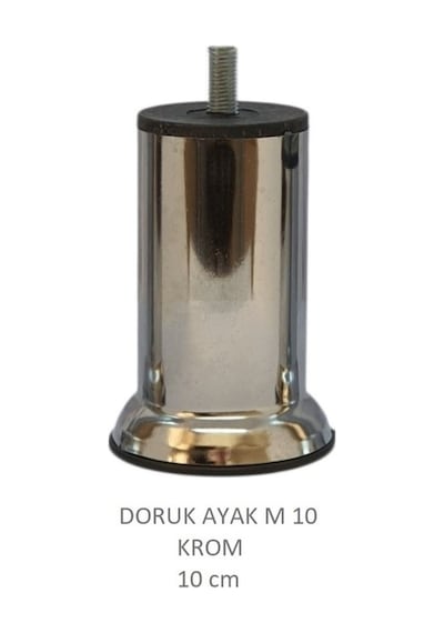 Doruk Ayak, Cıvatalı Baza Koltuk Dolap Ayağı, Metal, Krom, M10, 10 Cm Krom