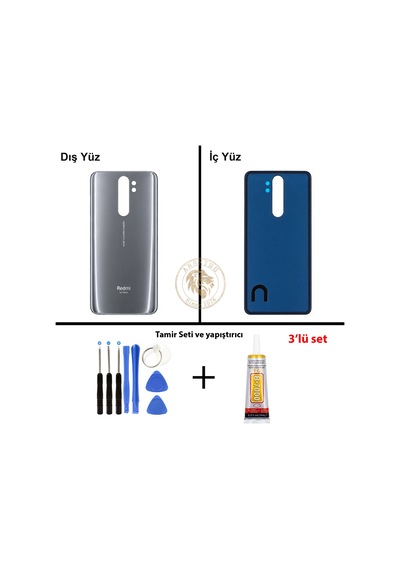 Xiaomi Redmi Note 8 Pro Mineral Grisi Arka Pil Kapağı Batarya Kapağı + Yapıştırıcı Ve Vida Seti Çok Renkli