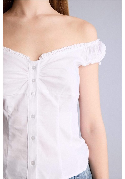 Defacto Fıtted V Yaka Poplin Kısa Kollu Bluz H2719ax26smwt83 Beyaz-wt83