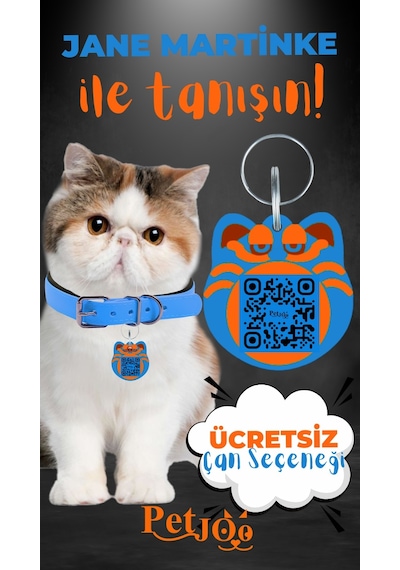 Petjoo 5.Jane Martinke Turuncu-Mavi Qr'lı Kedi Künyesi