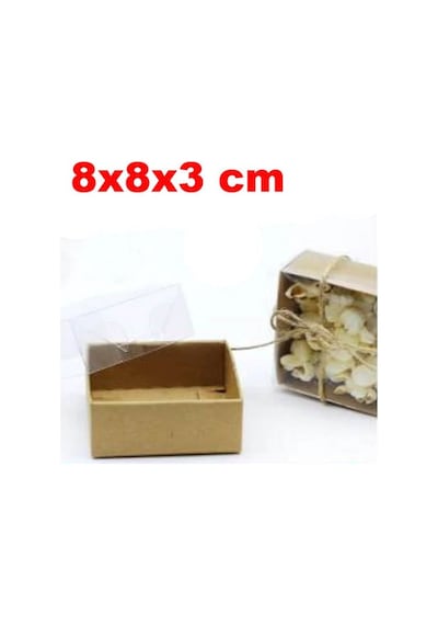 100 Adet Asetat Kapaklı Kraft Karton Kutu 8X8X3 Hediyelik Sunum Kutuları