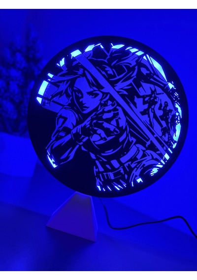 Valorant Neon Ajan Halka Led Mavi Işıklı Masa Gece Lambası Gamer Oyun Odası Dekor Hediye Adaptörlü Mavi Işık