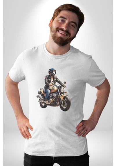 Kask Motorsiklet Dünya Turu Unisex Unisex Beyaz Organik Baskılı T-shirt Penye Yüksek Kalite Beyaz